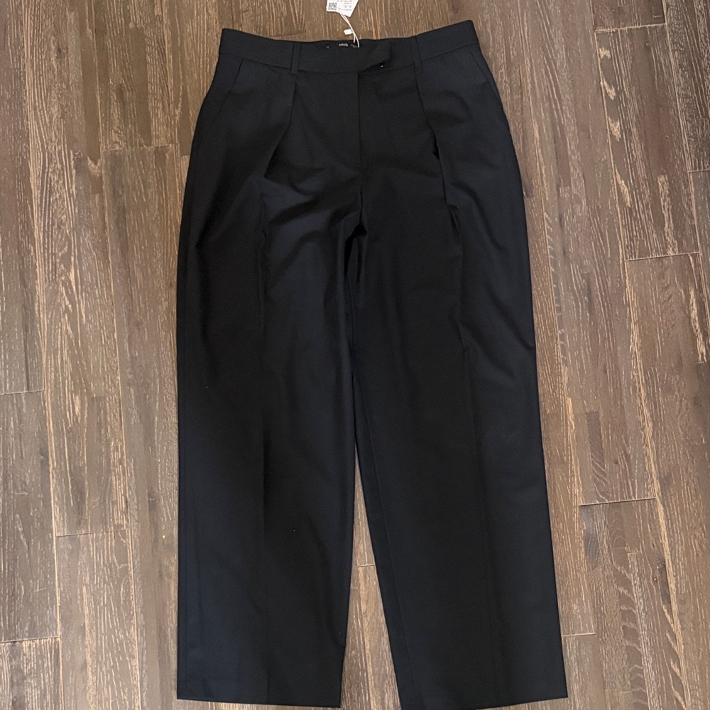 Mango Black High-Waist Pleated Wide-Leg Pants
